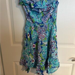Lilly Pulitzer Floral Ruffle Dress in Blue and Green